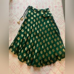 Green and gold lehenga top and dupatta